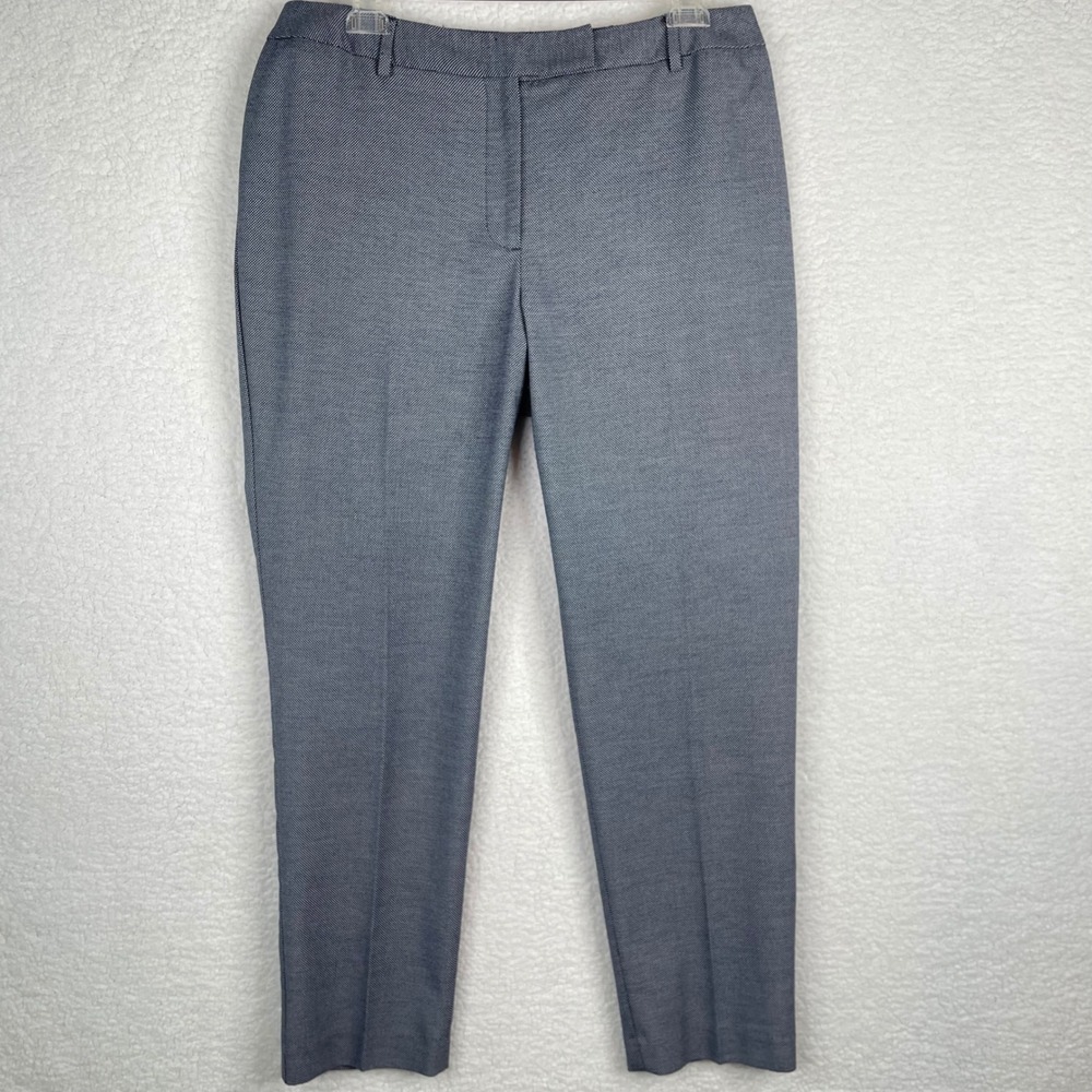 Talbots Womens 14W High-Waist Straight Pant Navy White Micro Pattern Trousers
